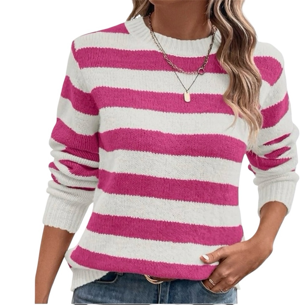 Dokotoo Pink Striped Sweater | Soft Knit | Size Medium